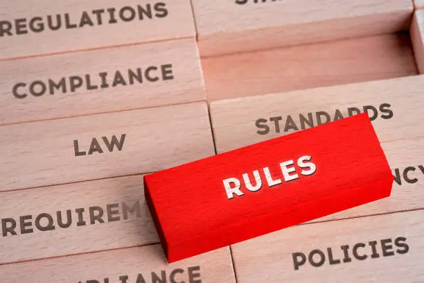Photo of Rules Concept with Wooden Blocks in Red Color