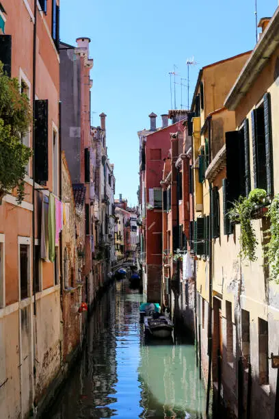 Photo of Venetsian narrow water street and cityscape in Venice, Italy