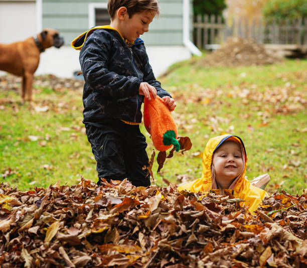 istock Brother & Sister Play in Leaves 1181226737