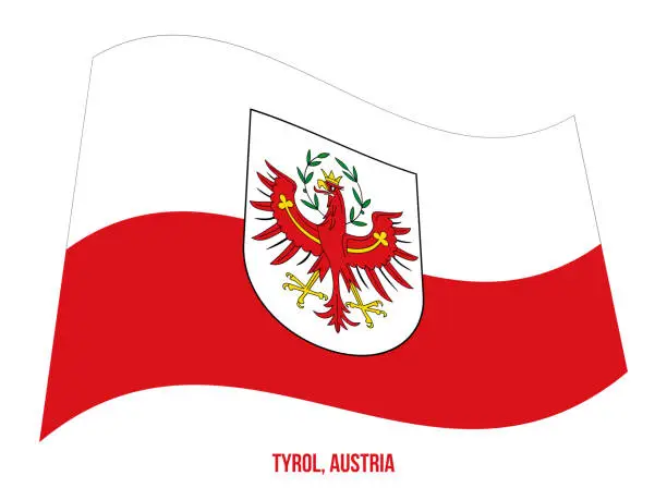 Vector illustration of Tyrol Flag Waving Vector Illustration on White Background. States Flag of Austria.