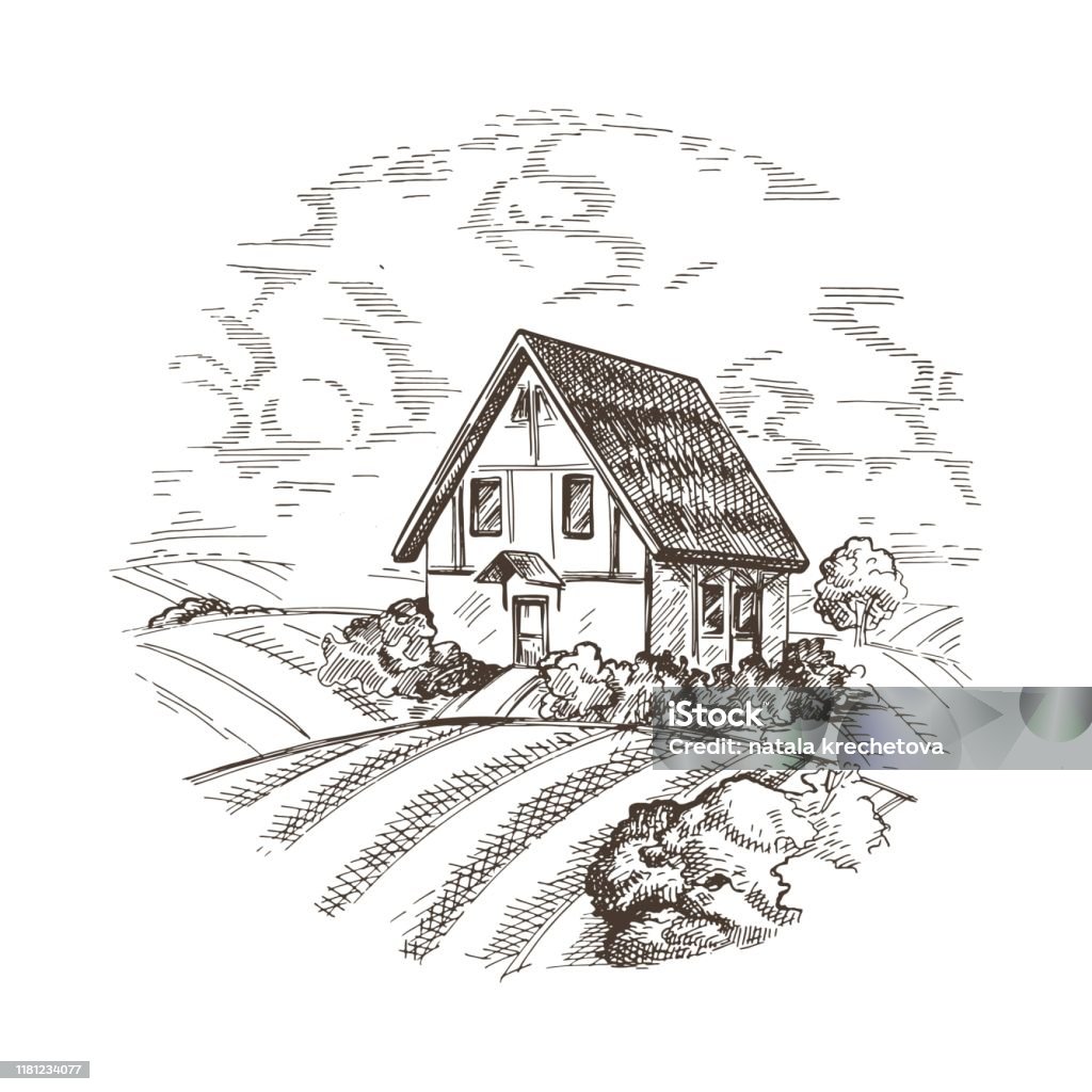 Một Hình Ảnh Vector Của Một Ngôi Nhà Làng Phong Cảnh Làng Quê Hình minh họa  Sẵn có - Tải xuống Hình ảnh Ngay bây giờ - iStock