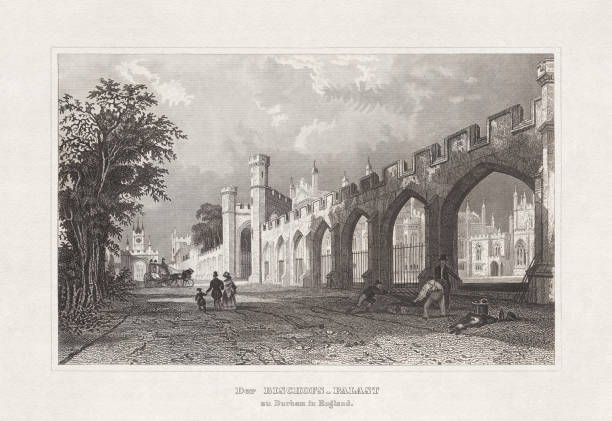 istock Bishop’s Palace (Auckland Castle) in Durham, England, steel engraving, 1860 1181242643