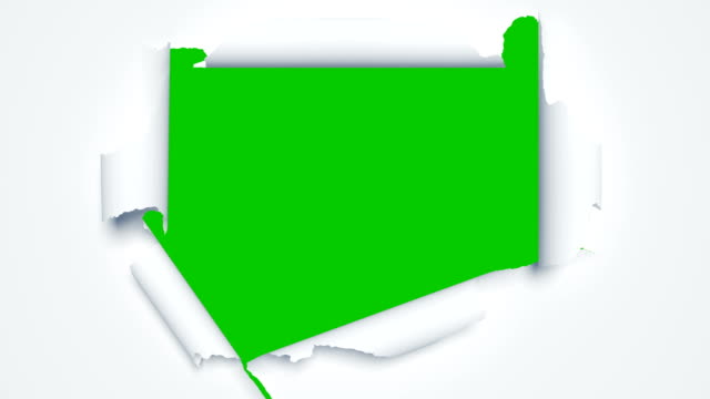 Beautiful Paper Sheets Tearing from the Center Opening the Screen Transition. Two Versions. 3d Animation of Abstract Paper Breaking Through on Green Screen Alpha Mask.