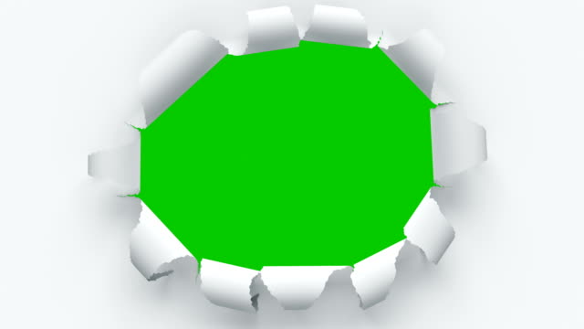 Paper Sheets Tearing from Center Opening the Screen Transition. Four Videos in One. Beautiful 3d Animation of Abstract Paper Breaking Through on Green Screen Alpha Mask.