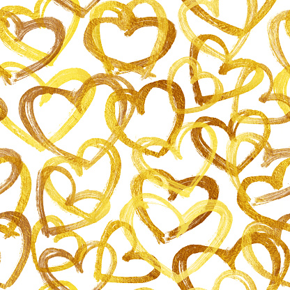 A collection of golden hearts. Beautiful stylish and modern design of hearts in the middle of a white piece of paper. 

Hand-made realistic illustration in vector. Zoom to see the details. Original stylish design associated with opulence, wealth and luxury. Artwork full of depth, glamor and glow. Isolated design object.