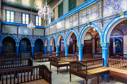Tunisia. Djerba island. June 27, 2014. Hara Sghira. Ghriba Jewish synagogue. One of the oldest places of worship in the Jewish community in Tunisia 586 before J.C.
