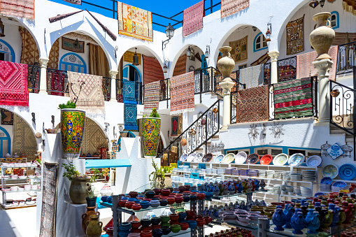 Tunisia. (Southern Tunisia). Island of Djerba. Houmt Souk. June 29, 2019. Souvenir shop for tourists in the Medina