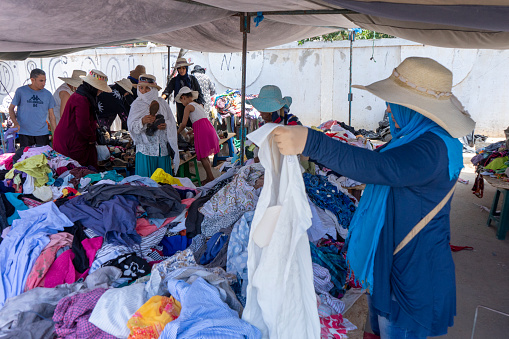 Tunisia. (Southern Tunisia). Island of Djerba. Houmt Souk. July 01, 2019. The market. Clothing Stores