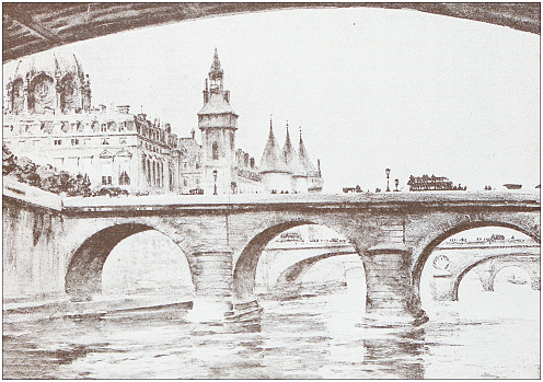 Antique illustration: Notre Dame Bridge