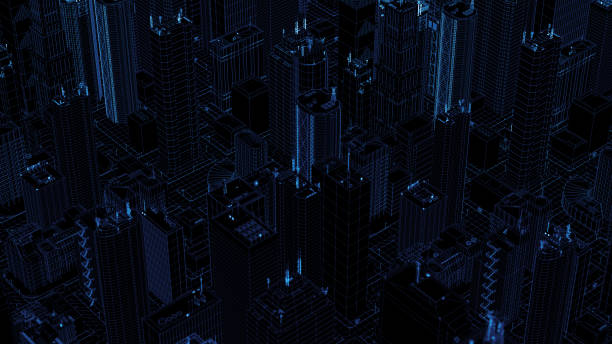 istock Digital concept with different skyscrapers and small buildings 1181250233