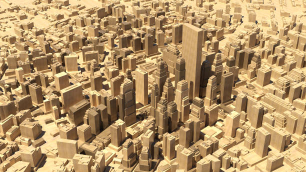 istock 3d render abstract wood city. 1181250392