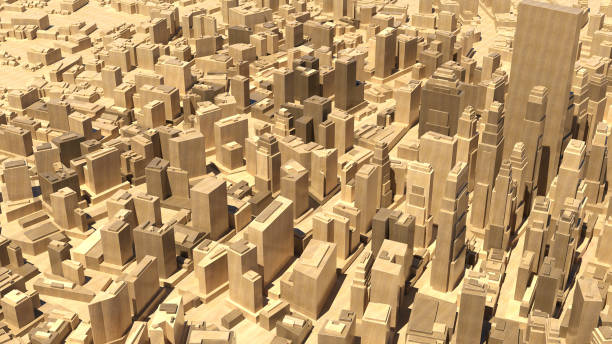 istock 3d render abstract wood city. 1181250399