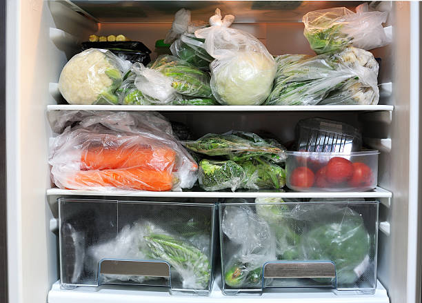 vegetables in fridge stock photo
