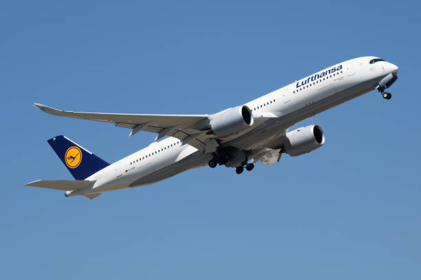 Lufthansa Airbus A350-900 D-AIXB passenger plane departure at Munich Airport Munich / Germany - July 18, 2017: Lufthansa Airbus A350-900 D-AIXB passenger plane departure at Munich Airport munich airport stock pictures, royalty-free photos & images