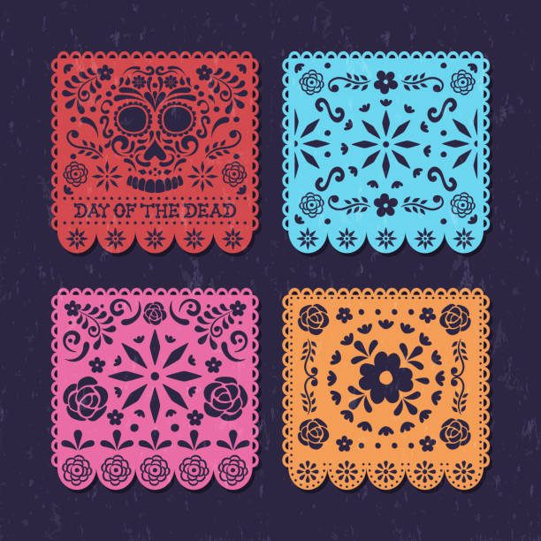 istock Day of the dead mexican floral skull papercut set 1181257769