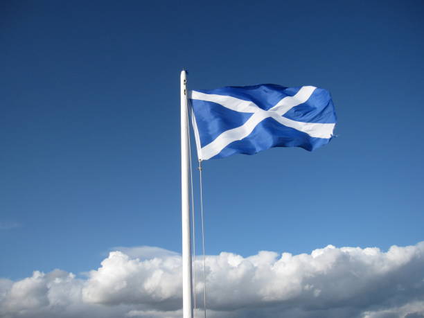 Scotland Saltire Flag on a Sunny Day The Scotland Saltire on a flagpole on a sunny day. scottish flag stock pictures, royalty-free photos & images