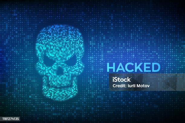 Hacked Shape Of Skull Made With Binary Code Digital Code On A Screen ...