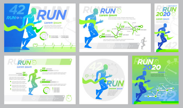 prezentacja runnera projekt zestaw broszury banerowej strony tytułowej - silhouette sport running track event stock illustrations