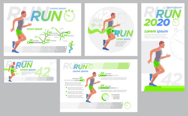 ilustrações, clipart, desenhos animados e ícones de apresentação do projeto do corredor jogo do livreto da bandeira da página de tampa - silhouette sport running track event