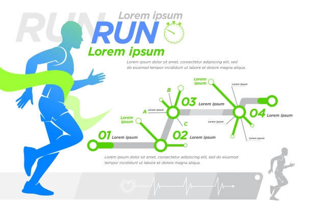 ilustrações, clipart, desenhos animados e ícones de runner design apresentação infographic info page - silhouette sport running track event