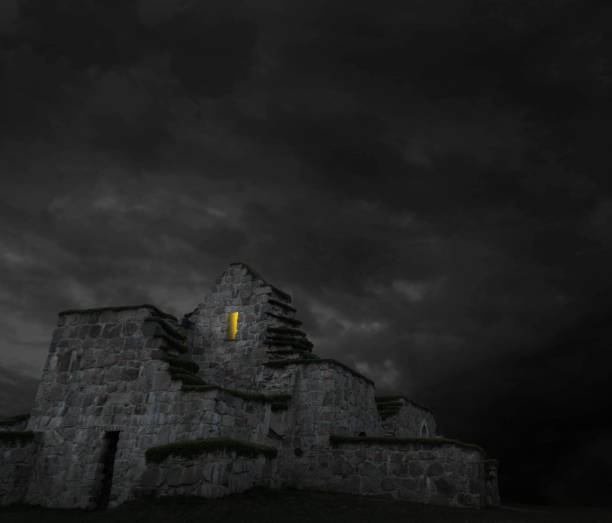 istock Ancient church ruin on dark night sky 1181277714