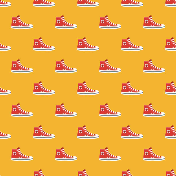 Sneaker Clothing & Accessories Pattern A seamless pattern created from a single flat design icon, which can be tiled on all sides. File is built in the CMYK color space for optimal printing and can easily be converted to RGB. No gradients or transparencies used, the shapes have been placed into a clipping mask. high tops stock illustrations