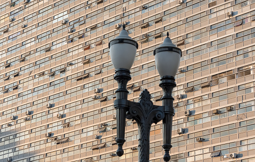 Street lamp post and architecture from from Sao Paulo downtown