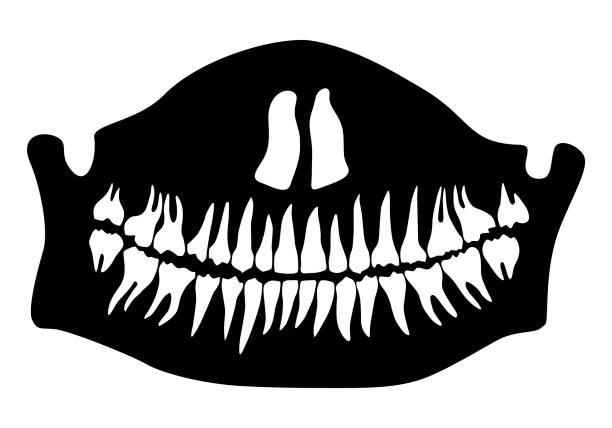 Halloween Half death mask with lower jaw and teeth. Vector illustration Halloween Half death mask with lower jaw and teeth. Vector illustration scary clown mouth stock illustrations
