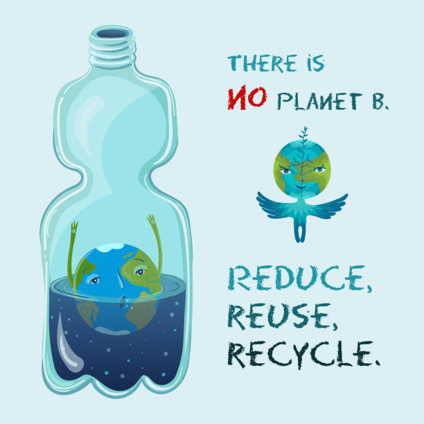 Vector conceptual ecological illustration of planet Earth that drowning in the plastic bottle. vector art illustration