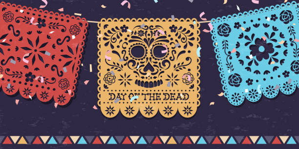 istock Day of the dead papercut mexican skull banner 1181286394