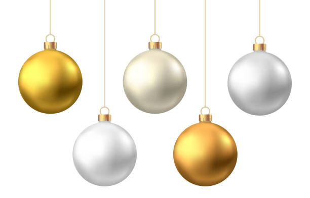 istock Realistic  gold, silver  Christmas  balls  isolated on white background. 1181286472
