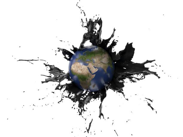 istock oil splash covering the earth. 3d illustration 1181290496