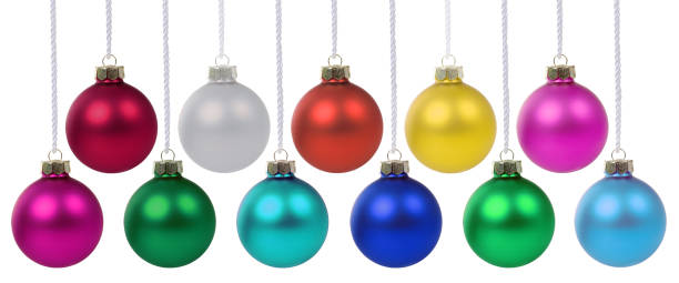 istock Christmas decoration balls baubles hanging collection isolated on white 1181299290