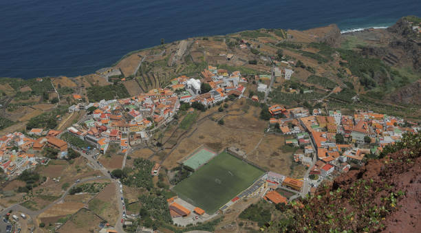 Agulus This is the village called Agulo from the viewpoint of Abrante in  La Gomera, Canary Islands, Spain. agulo stock pictures, royalty-free photos & images