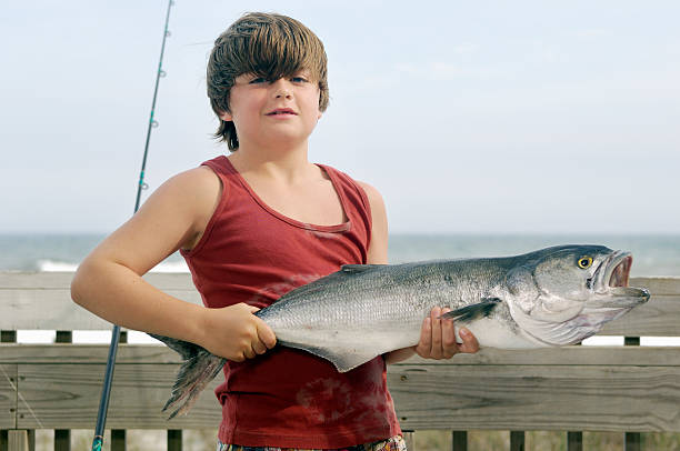 Adorable little boy at white sand beach fishing