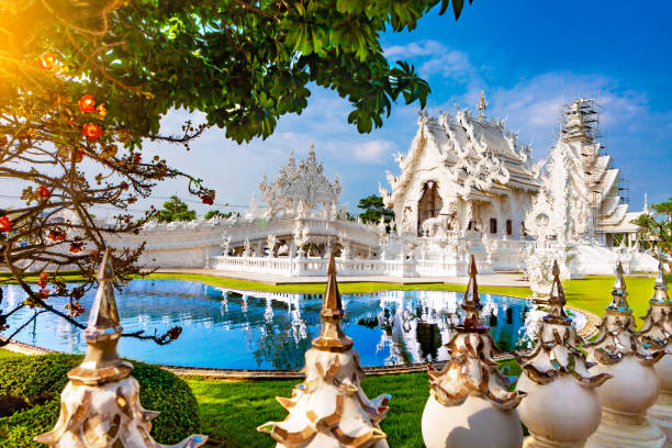 White temple in Chiang Rai Scenic landscape,temple and lake chiang rai province stock pictures, royalty-free photos & images