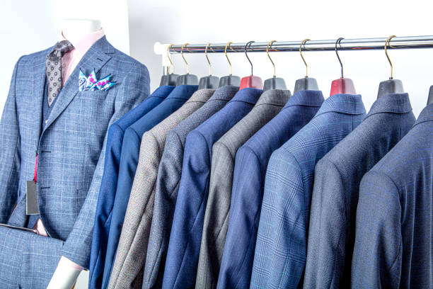istock Men's jackets on hangers in the men's store 1181307743