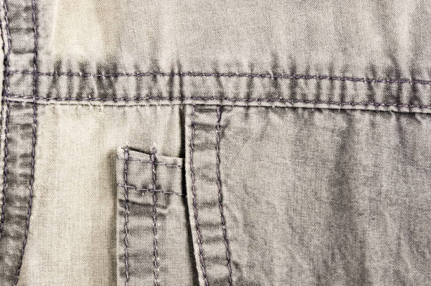 istock clothing items stonewashed cotton fabric texture with seams, clasps, buttons and rivets, macro 1181307761