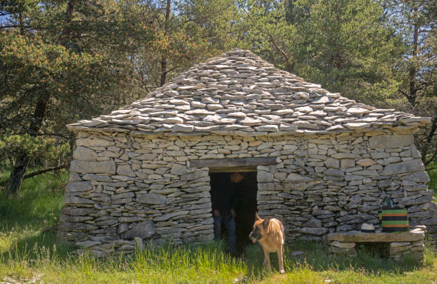 hut of a shepherd - typical shelter in Aquitaine region in France - built with field stones without mortarMy building and building parts are collected here:
