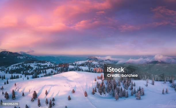 Colorful Sunset Stock Photo - Download Image Now - Winter, Snow, Landscape - Scenery