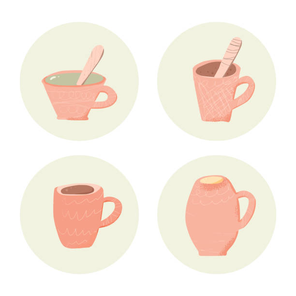 illustrations, cliparts, dessins animés et icônes de service à thé. tasses et théières. illustration de vecteur. - hot chocolate cup chai heat