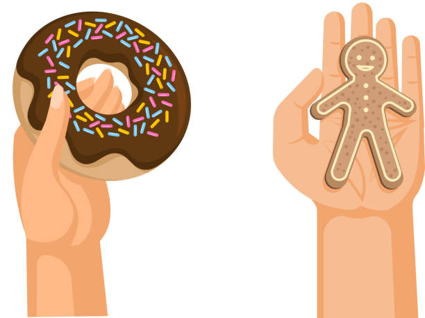 istock Hands offers sweetness with cake vector arm holding chocolate co 1181315669