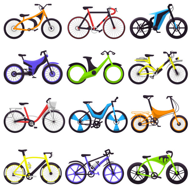 ilustrações de stock, clip art, desenhos animados e ícones de bicycle vector bikers cycle biking transport with wheels and ped - ped