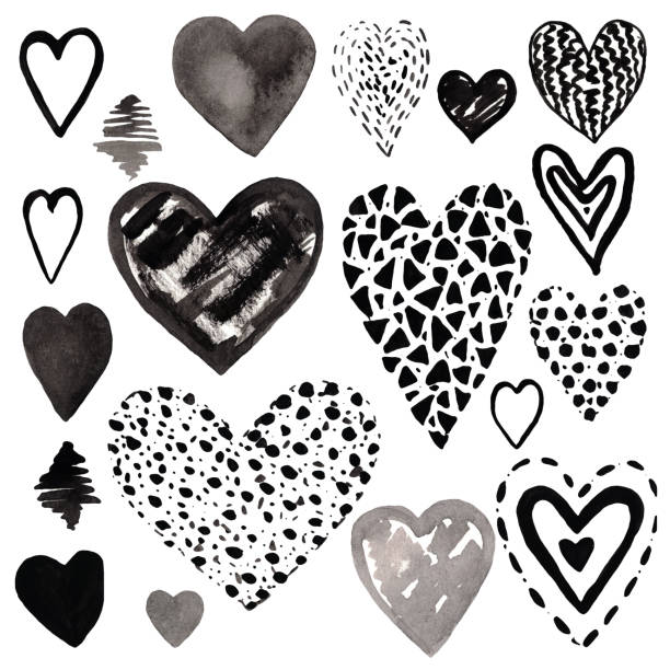istock Illustration set hand painted hearts in graphic style Objects for decoration Valentine's Day 1181316586