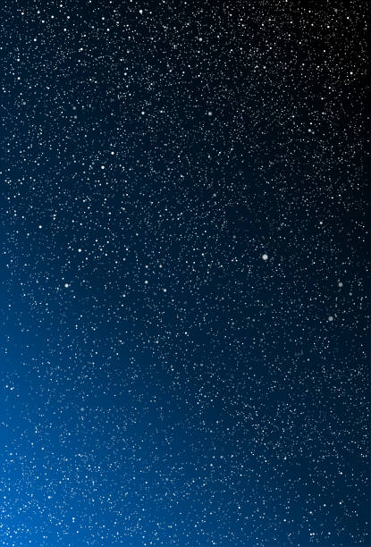 Bright star in blue dark night sky. Background, banner vector illustration. Bright star in blue dark night sky. Starry nights with bright, shinny stars, dots, points. Universe, cosmos, outer space. Background, banner, wallpaperm card, backdrop vector illustration. starry sky telescope stock illustrations