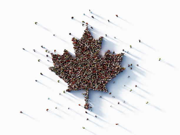 Human Crowd Forming A Maple Leaf - Canada Concept Human crowd forming a maple leaf on white background. Horizontal composition with copy space. canadian culture stock pictures, royalty-free photos & images