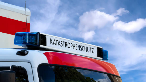 Emergency vehicle with the inscription disaster protection – Katastrophenschutz Emergency vehicle with the inscription disaster protection – Katastrophenschutz emergency response workplace stock pictures, royalty-free photos & images
