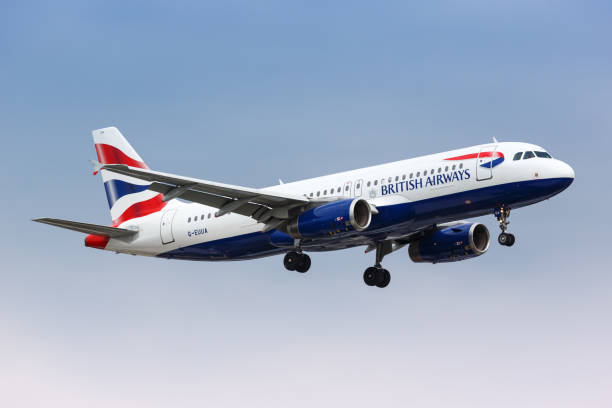 British Airways Airbus A320 airplane London, United Kingdom – July 9, 2019: British Airways Airbus A320 airplane at London Heathrow airport (LHR) in the United Kingdom. heathrow airport stock pictures, royalty-free photos & images