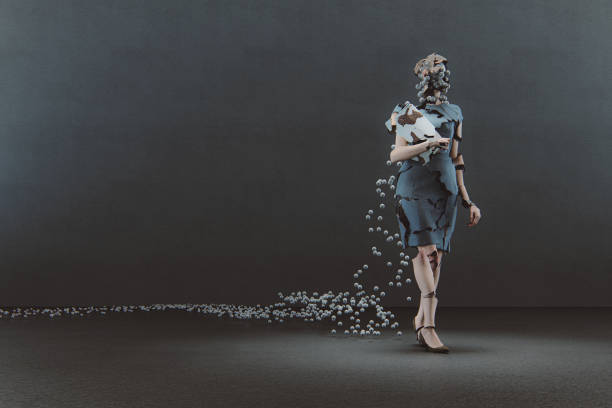 Abstract broken businesswoman walking. This is entirely 3D generated image.