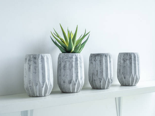 istock Concrete pot. Modern geometric concrete planter. 1181333883